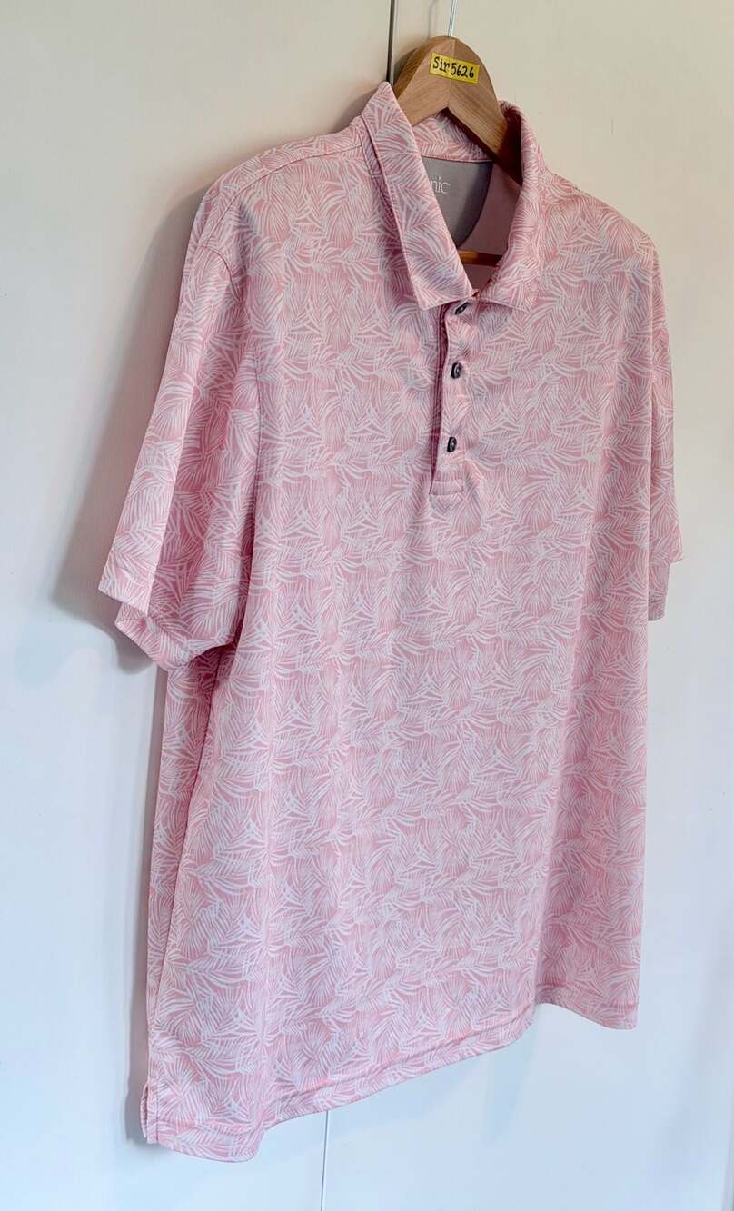 Etonic Men's XL Pink White Palm Leaf Print Golf Polo Shirt